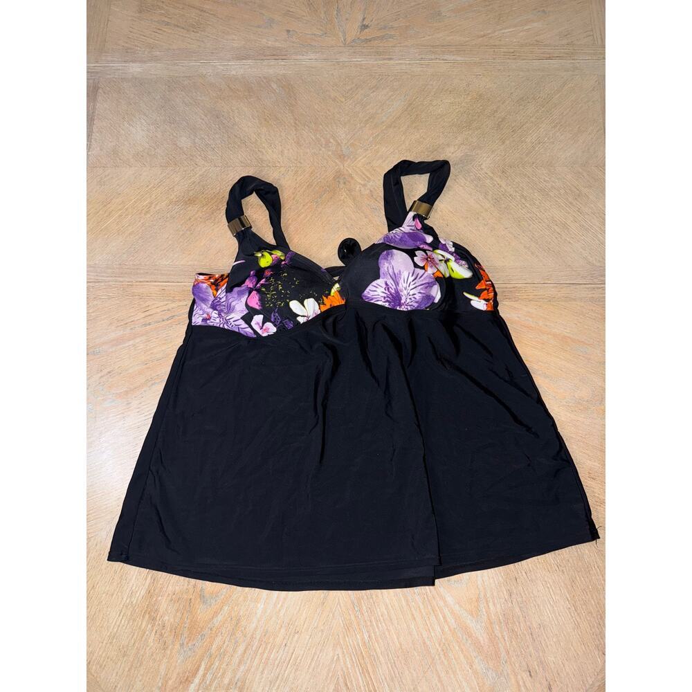 Cacique swim Floral Black Tankini top size 22